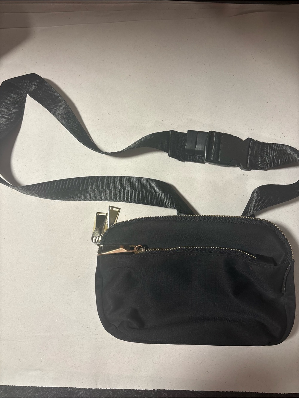 Black Crossbody Belt Bag with Gold Hardware and 3 pockets